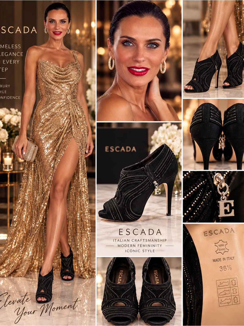 Escada Black Suede Crystal-Embellished Peep-Toe Stilettos